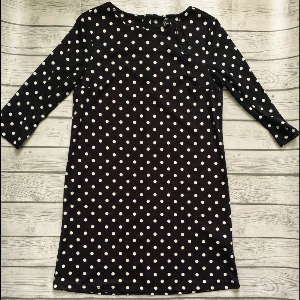 H&M black and white polka dot shift dress-small